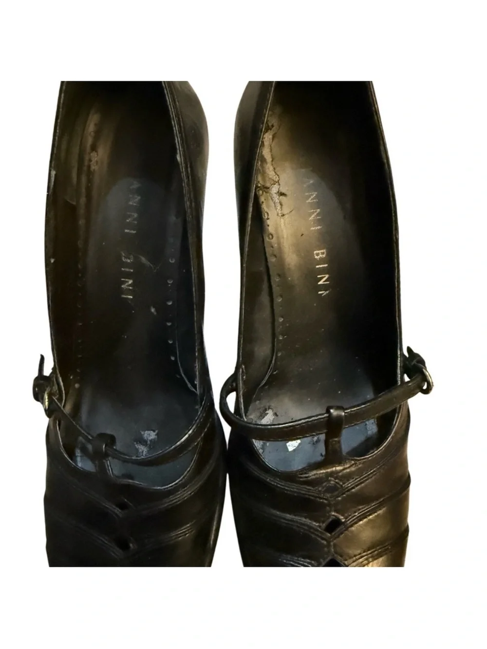 Gianni Bini Black Leather Cutout Mary Jane Pumps Size 9.5
